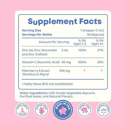 JoySpring ZincBerry - Kids Zinc & Vitamin Supplement (1 fl oz) Immune Support Drops with Elderberry Flavor for Kids 2-16+ Years
