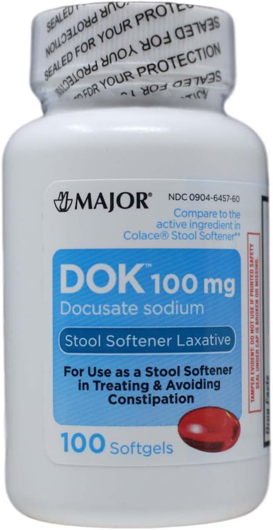 MAJOR Docusate Sodium 100 mg - Stool Softener Tablets for Constipation Relief - Helps Stop Constipation - Stool Softeners for Women, Men, and Kids Ages 12+ - 100 Tablets