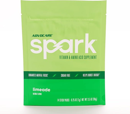 AdvoCare Spark Vitamin & Amino Acid Supplement - Focus & Energy Drink Powder Mix with Vitamin A, B-6, C & E - Also Includes L-Carnitine & L-Tyrosine - Limeade, 14 Stick Packs