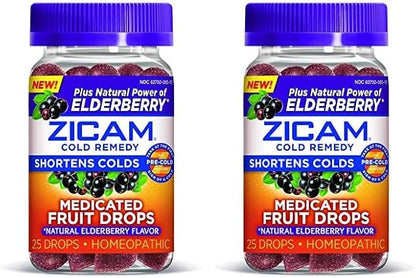 Zicam Cold Remedy Zinc Medicated Fruit Drops, Elderberry, 25 Count (Pack of 2)