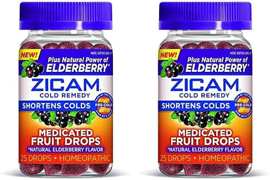 Zicam Cold Remedy Zinc Medicated Fruit Drops, Elderberry, 25 Count (Pack of 2)