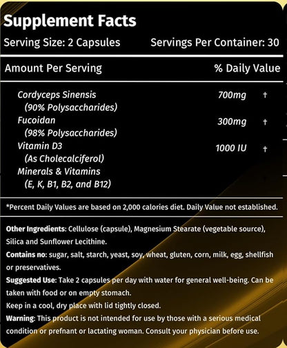 Cordyceps FD1000 Pharmacist Formula Cordyceps Fucoidan Vitamin D | Immune Booster | LL Supplement - 60 Capsule