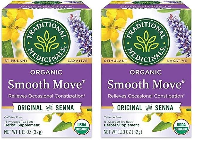 Traditional Medicinals Tea, Organic Smooth Move, Relieves Occasional Constipation, Senna, 16 Tea Bags (Pack of 2)