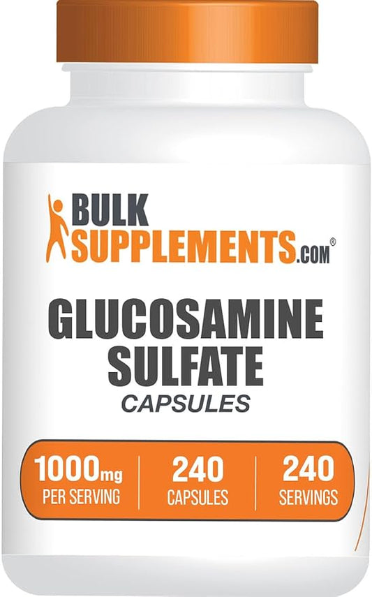 BulkSupplements.com Glucosamine Sulfate Capsules - Glucosamine Supplement, for Joint Support - Glucosamine Sulfate 1000mg, Gluten Free, 1 Capsule per Serving, 240 Capsules (Pack of 1)