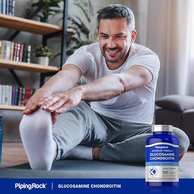 Piping Rock Glucosamine Chondroitin MSM and Turmeric | 180 Capsules | Complex Supplement | Advanced Double Strength Formula | Non-GMO, Gluten Free