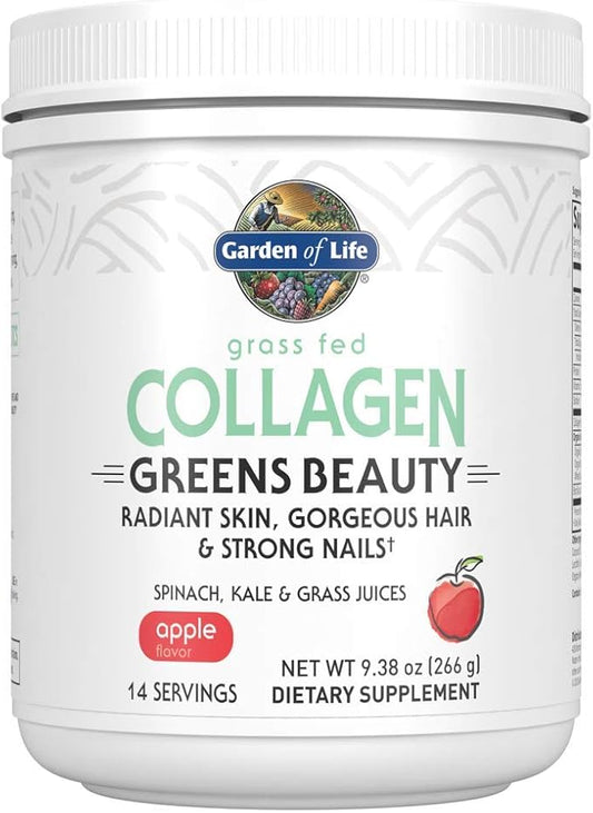 Garden of Life Grass Fed Collagen Greens Beauty Powder - Apple, 14 Servings, Collagen Powder for Women Skin Hair Nails Joints, Collagen Peptides Powder, Collagen Protein + Greens, Collagen Supplement