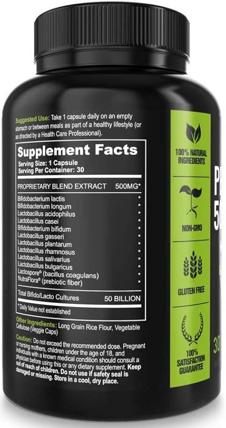 Probiotics for Women and Men - 11 strains - 50 Billion CFU - Probiotic Supplement for Digestive Health - Gut Health - Supports Constipation, Diarrhea, Gas & Bloating - 30ct