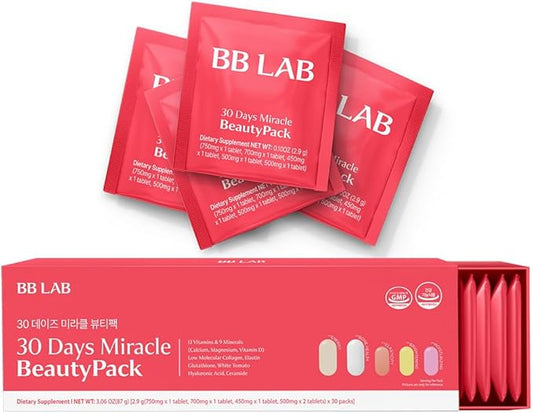 BB LAB 30 Days Miracle Beauty All-in-one Pack, Low Molecular Collagen, Elastin, Glutathione, Ceramide, Hyaluronic Acid, Multivitamins & Minerals, Calcium, Magnesium, Vitamin D
