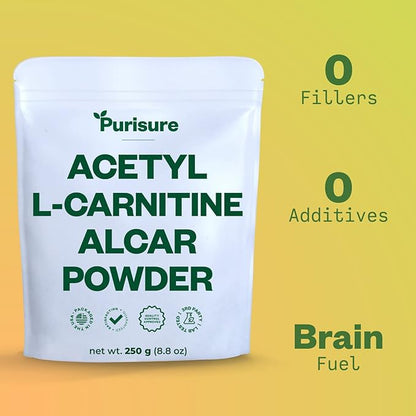 Acetyl L-Carnitine Powder, 250g, ALCAR Powder, Amino Acid Supplement, Acetyl L-Carnitine Supplement for Better Cognitive Performance and Muscular Endurance, Gluten Free, Non-GMO, 500 Servings