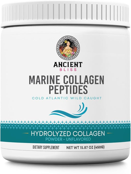 Ancient Bliss Wild-Caught Marine Fish Collagen Peptides Powder, Flavorless Collagen Protein Supplement with Type 1, Non-GMO, Gluten-Free, Amino Acid Supplement for Skin, Hair and Nails, 15.87 Oz
