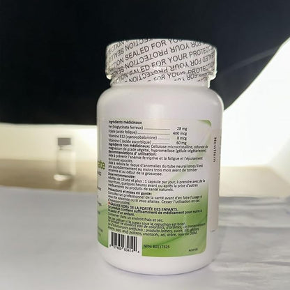 Gentle Iron Supplement for Adults I Iron bisglycinate with Vitamin C, B12, Folic Acid I Supports Red Blood Cell Formation & boosts Immunity - 90 Vegeterian Capsules, Gluten Free