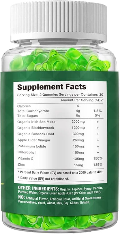 2 Pack Sea Moss Gummies - 120 Vegan Irish Moss Gummy Bears - Made with Natural & Organic Sea Moss Gel,Bladderwrack & Burdock Root - Seamoss Supplement fo Energy, Immune Support