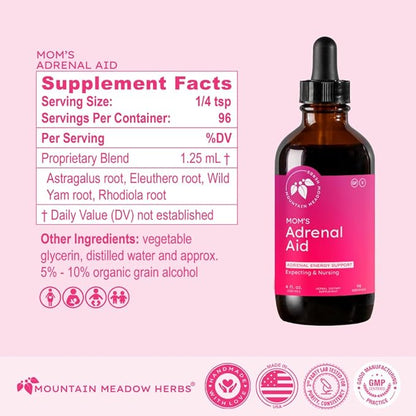 Mountain Meadow Herbs Mom's Adrenal Aid – Liquid Herbal Supplement, Natural Adrenal Support for Women, Safe for Expecting & Nursing Moms, Boosts Energy, Reduces Fatigue & Supports Hormone Balance 4oz