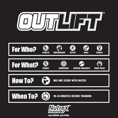 Nutrex Research Outlift Clinically Dosed Pre Workout Powder | Energy, Pumps, Citrulline, BCAA, Creatine, Beta-Alanine Preworkout Supplement for Men and Women | Miami VIce 20 Serving