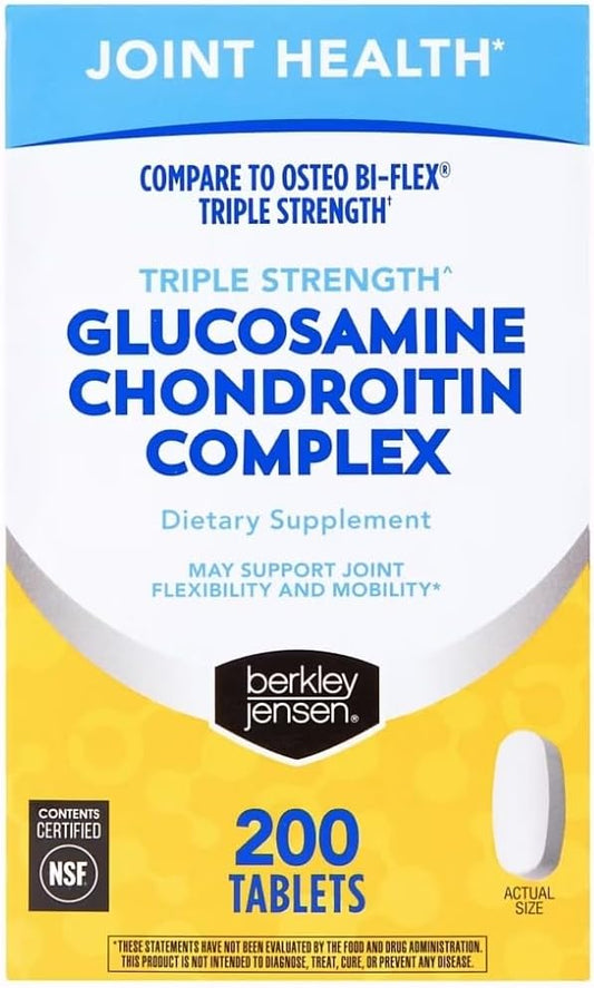 berkley jensen Triple Strength Glucosamine Chondroitin MSM Boswellia Complex 2703 mg, Joint Support Supplement for Women & Men, NSF Certified, 200 Tablets, 100 Day Supply