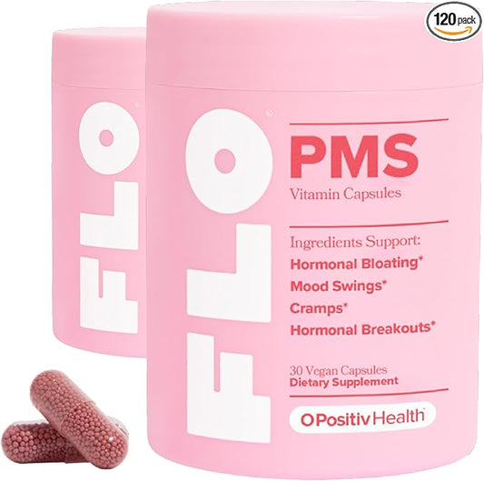 O Positiv FLO PMS Vitamins for Women, 30 Servings (Pack of 2) - Proactive PMS Relief - Targets Hormonal Breakouts, Bloating, Cramps, & Mood Swings with Chasteberry, Vitamin B6, & Lemon Balm