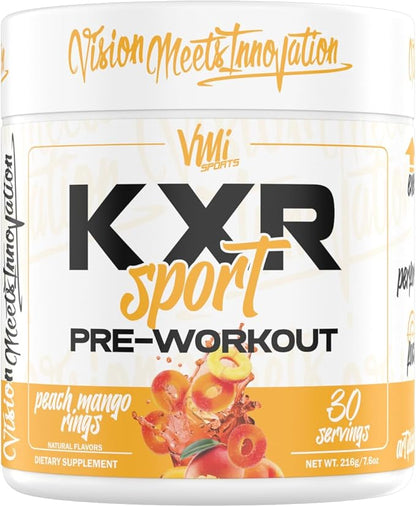 K-XR Sport Pre-Workout Powder | Energy – Performance – Focus and Pumps | Maximum Absorption Formula | Great Taste for Men & Women | 30 Servings (30 Servings, Peach Mango Rings)
