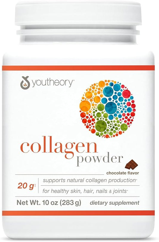 Youtheory Collagen Powder - Premium Collagen Supplement with Vitamin C & Biotin - For Healthy Hair, Skin, Nails & Joints - Hydrolyzed & Highly Absorbable - Dairy, Soy & Gluten Free - Chocolate - 10 oz