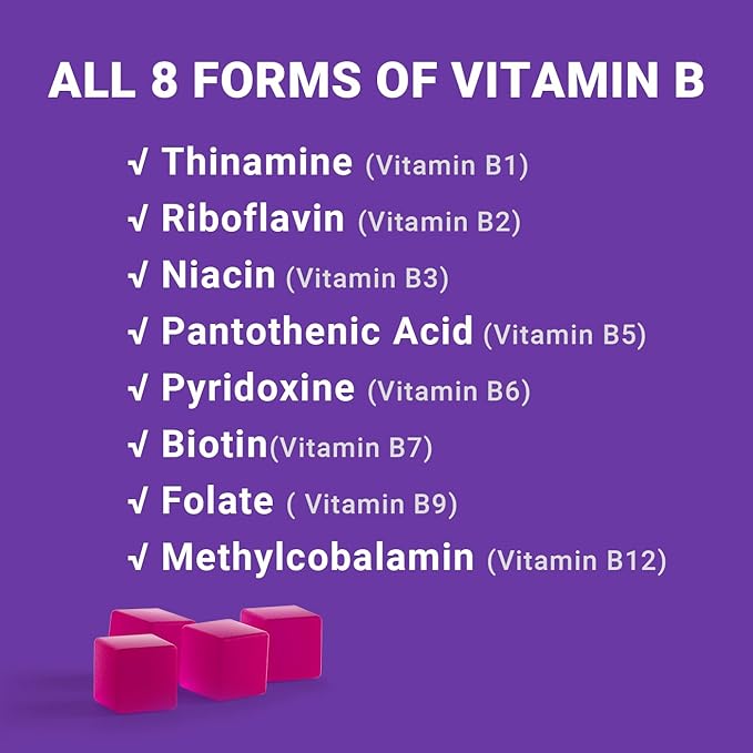 Vitamin B Complex with Vitamin C & Inositol Gummies, B Complex Vitamins for Women, Men & Adults, B Complex Gummy Vitamin B Supplement for Energy Immune Support