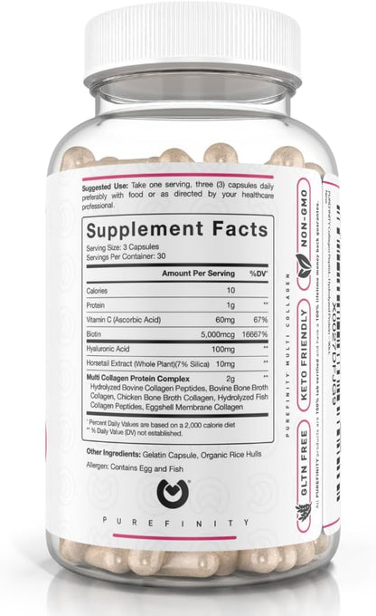 Collagen Peptides for Women – Type I, II, III, V & X with Biotin & Hyaluronic Acid, Supports Healthy Skin, Bones, Hair & Nails – Non-GMO, Grass-Fed, 90 Capsules (1 Month Supply)