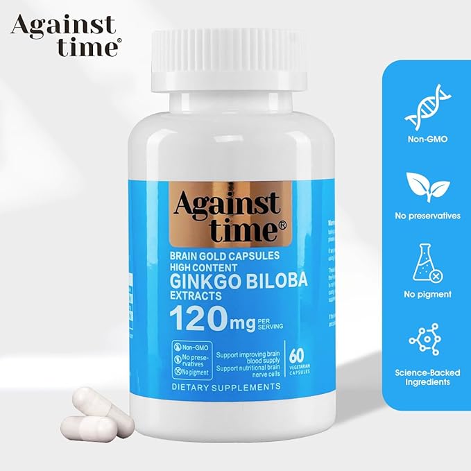 Ginkgo Biloba Capsules Supplements Extra Strength Supports Brain Function & Memory Support, 60 Vegetarian Capsules