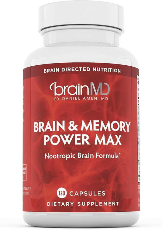 Dr Amen BrainMD Brain & Memory Power MAX - 120 Capsules - Nootropic Supplement with Alpha-Lipoic Acid, Ginkgo Biloba Extract & Huperzine A - 30 Servings