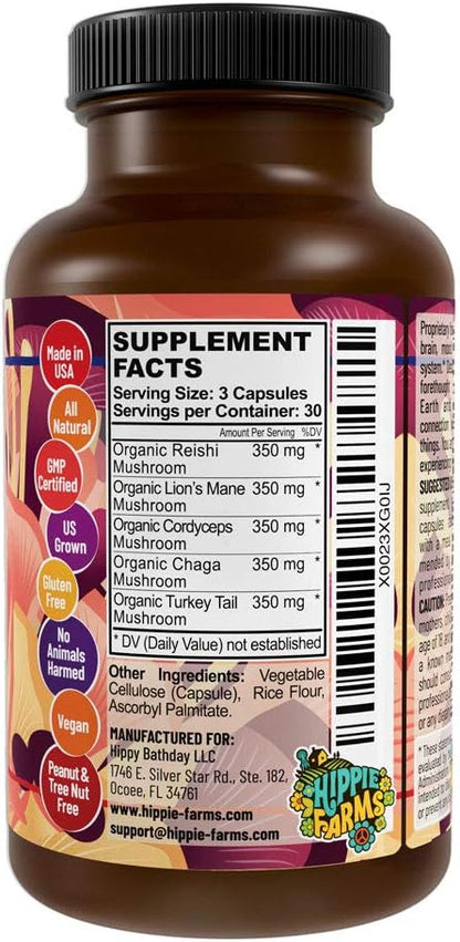 5 Mushrooms Reserve Blend Mushroom Supplement - Lions Mane, Turkey Tail, Reishi, Chaga, Cordyceps - Immune System, Brain, Cognition, Energy, Mood Support