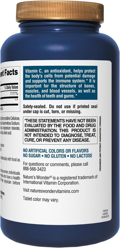 Nature's Wonder Vitamin C 1000 mg with Rose Hips Tablets for Immune Health, 250 Servings, 250 count
