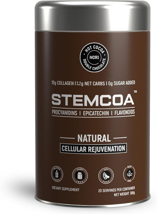 NCR1 - Natural Cellular Renewal & Rejuvenation, Double Chocolate Flavor, Hydrolyzed Bovine Collagen Powder with Cocoa & Resveratrol, Non-GMO, Gluten Free & Keto Diets
