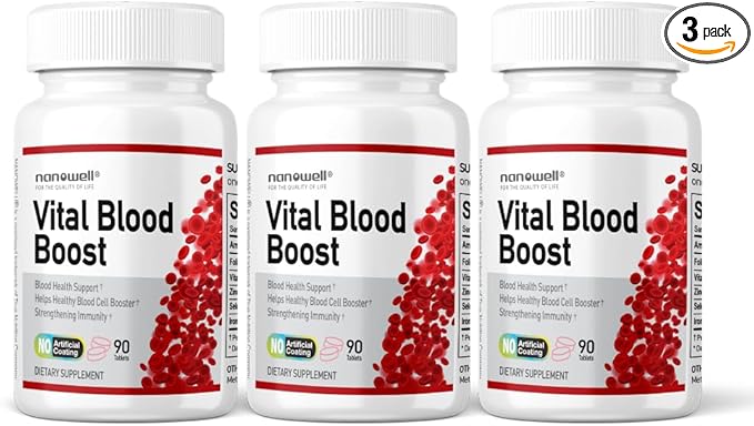 Vital Blood Boost - Dietary Supplement for White and Red Blood Cell Support - Iron with Selenium, Zinc, Vitamin B12 & Folic Acid - 90 Tablets x 3 Bottles, 270 Day Supply