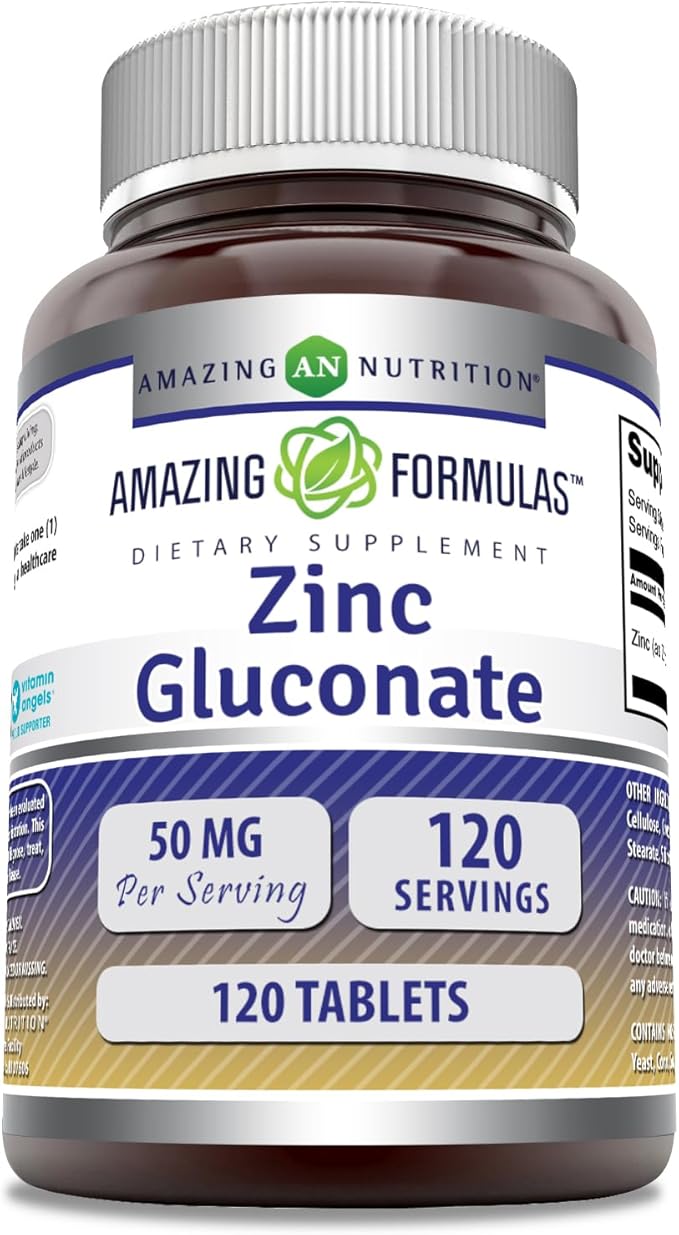 Amazing Formulas Zinc Gluconate Supplement | 50 Mg Per Serving | Tablets | Non-GMO | Gluten-Free | Made in USA (120 Count)