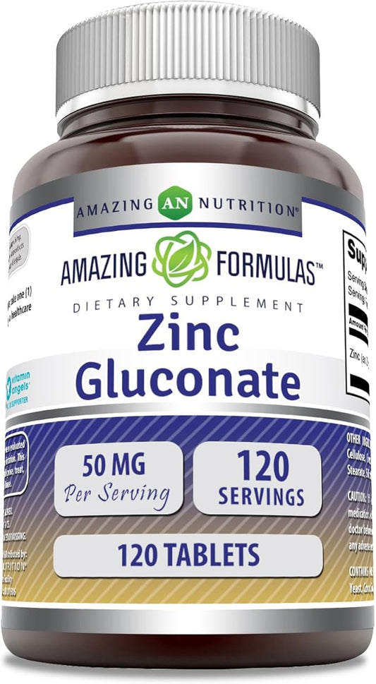 Amazing Formulas Zinc Gluconate Supplement | 50 Mg Per Serving | Tablets | Non-GMO | Gluten-Free | Made in USA (120 Count)