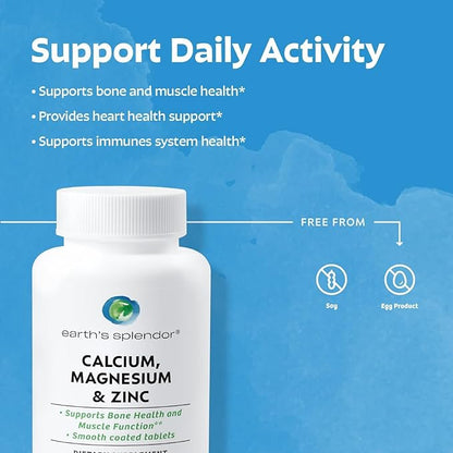 Earth's Splendor: Vitamin B12 & Calcium, Magnesium, Zinc, Gluten Free, No Artificial Flavors or Colors, Supports Energy Metabolism & Bone Health