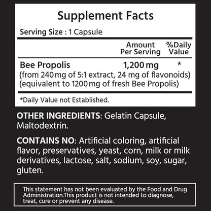 Standardized Propolis 1200 mg 360 Vegetable Capsules.
