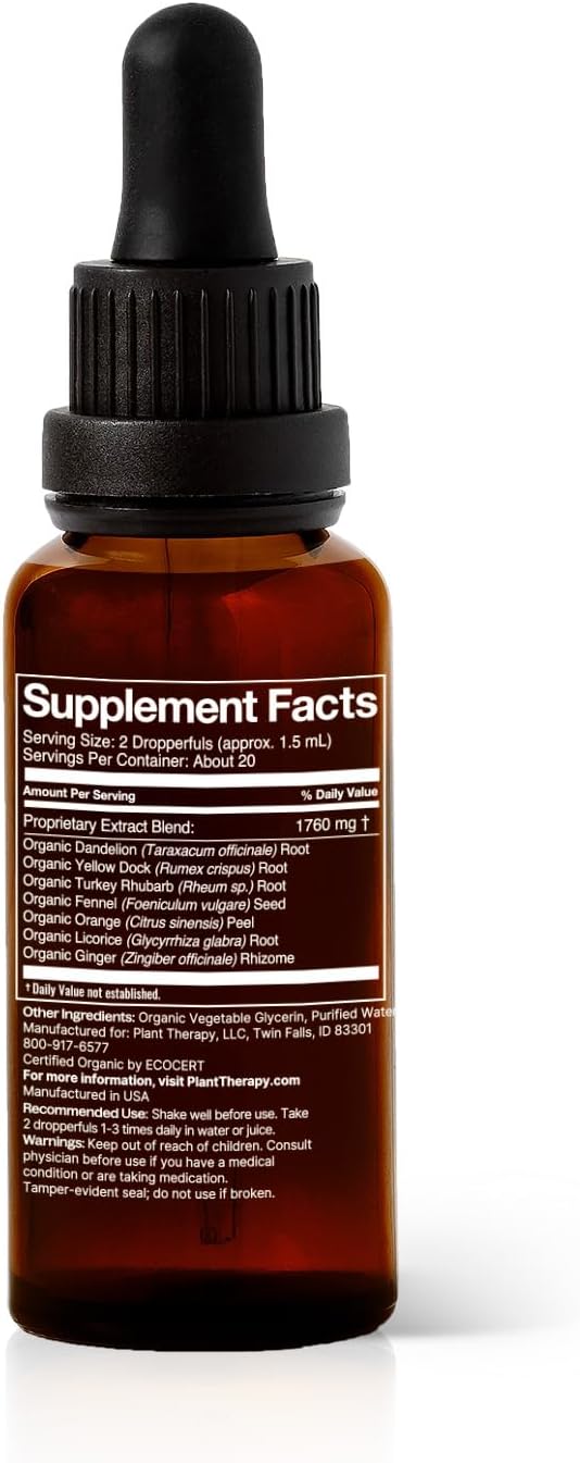 Plant Therapy Organic Poop Ease Tincture 30 mL (1 oz) Helps Relieve Occasional Constipation, Eases Bloating & Stomach Cramps, Organic Glycerin-Based Tincture Blend