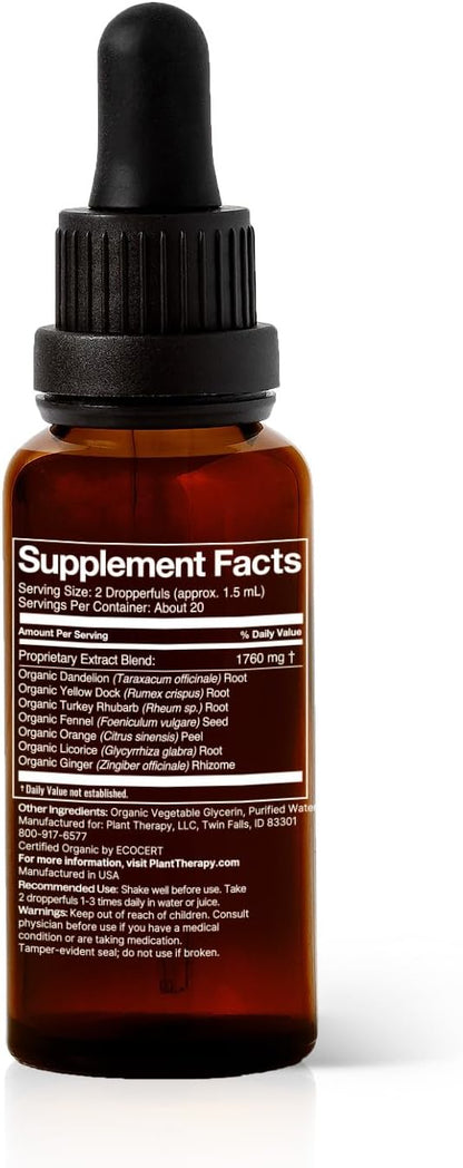 Plant Therapy Organic Poop Ease Tincture 30 mL (1 oz) Helps Relieve Occasional Constipation, Eases Bloating & Stomach Cramps, Organic Glycerin-Based Tincture Blend