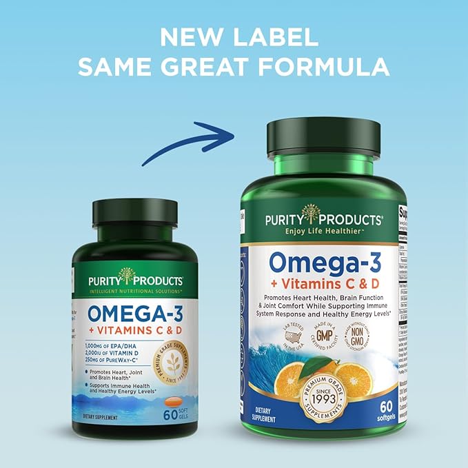 Purity Products - Omega-3 Plus Vitamin C & D, 60 softgels