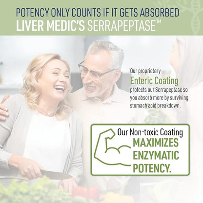 Serrapeptase Pure Digestive Enzymes (Enteric Coated) – Premium Healthy Gut Protection & Liver Support – Non-GMO, Vegan Liver Supplement for Gut Health. Digestive Enzymes & Tissue Support (60 Caps)