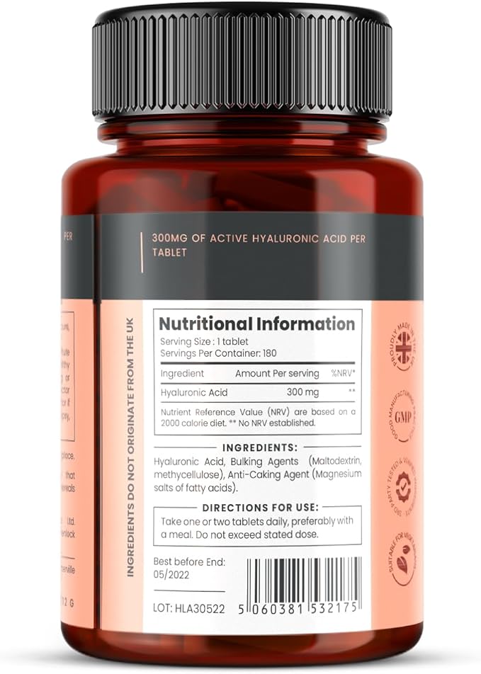pureclinica Hyaluronic Acid 300mg x 360 Tablets (2 Bottles of 180-12 Months Supply). Triple Strength Hyaluronic Acid. 300% Stronger Than Any Other HLA Tablet.