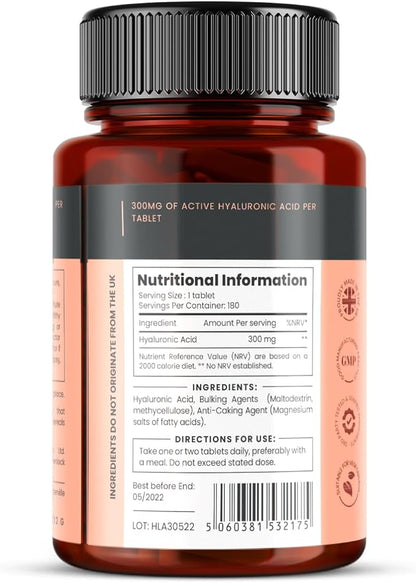 pureclinica Hyaluronic Acid 300mg x 360 Tablets (2 Bottles of 180-12 Months Supply). Triple Strength Hyaluronic Acid. 300% Stronger Than Any Other HLA Tablet.