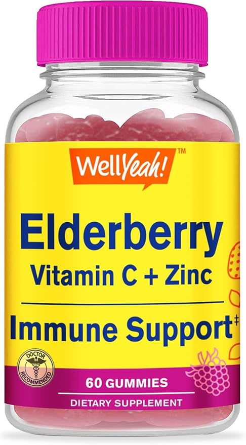 Elderberry Gummies with Vitamin C and Zinc - Antioxidant and Immune Support, Black Elderberry Dietary Supplement for Men and Women - Non GMO, Vegan - Naturally Sourced Flavors - 60 Count