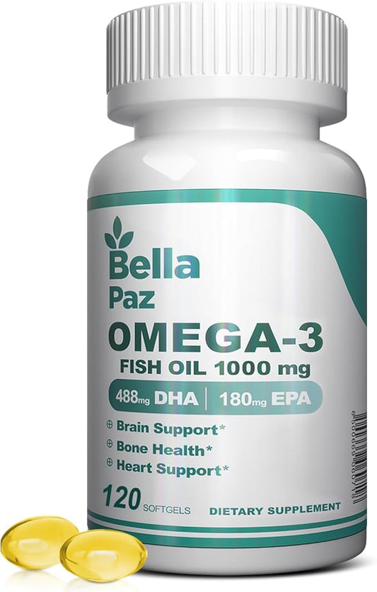Omega 3 FishOil Supplements - 1000mg Fish Oil 788 mg Omega-3 Fatty Acid Burpless, 488 DHA & 180 EPA for Muscle Bone Heart Brain Support and Health, Supplements for Men and Women, 120 Softgels