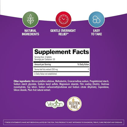 Prunelax Ciruelax Maximum Relief Laxative Tablets with Natural Senna for Occasional Constipation, Senna Extract, Vegan & Gluten-Free, Gentle Overnight Relief - 60ct (Pack of 5)