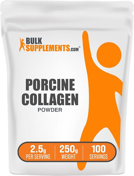 BulkSupplements.com Porcine Collagen Powder - Hydrolyzed Collagen Powder, Collagen Supplement, Collagen Protein Powder - Gluten Free, 2500mg per Serving, 250g (8.8 oz) (Pack of 1)