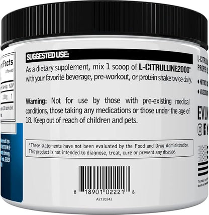 L-Citrulline2000 Nitric Oxide Pre Workout Powder - High Strength L Citrulline Powder for Enhanced Muscle Strength and Intense Pumps - Plant Based Nitric Oxide Booster - Unflavored
