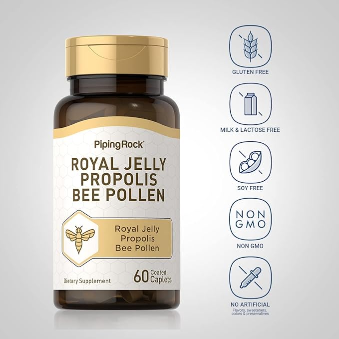 Piping Rock Royal Jelly Propolis Bee Pollen | 60 Caplets | Vegetarian, Non-GMO, Gluten Free Supplement