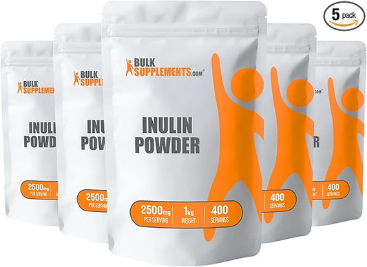 BulkSupplements.com Organic Inulin Powder - Inulin Supplement, Soluble Fiber Powder - Vegan & Gluten Free, Inulin Fiber - 2.5g per Serving, 5kg (11 lbs) (Pack of 5)