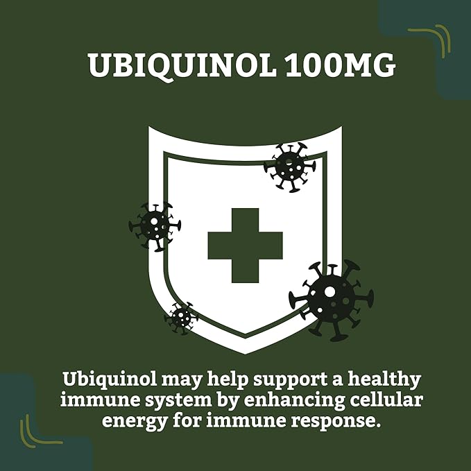 Ubiquinol CoQ10 100mg - Enhanced Bioavailability, High Absorption Coenzyme Q10 Supplement - Non-GMO, Gluten Free co q10 for Heart Health, Healthy Blood Pressure Levels, 60 Capsules