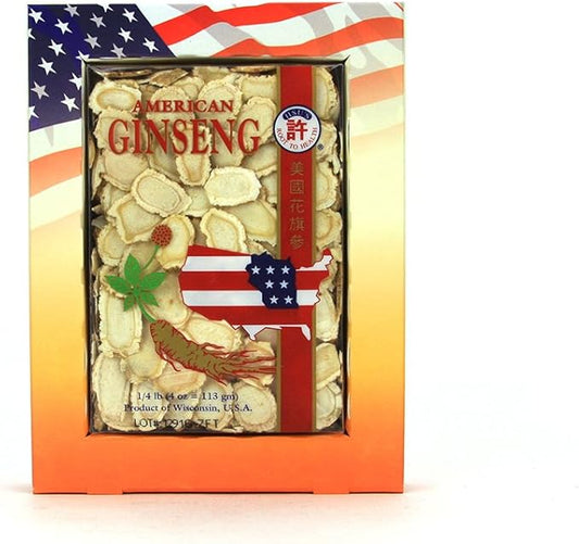 Hsu's American Ginseng Slices | Wisconsin-Grown Premium Sorted Slices | Medium Slices (126LL-4) | 4oz Box