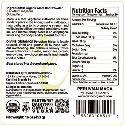 16oz Maca Powder - Certified Organic - Raw, Vegan, Anti-Oxidizing, Gluten Free - Yellow Peruvian Maca Root